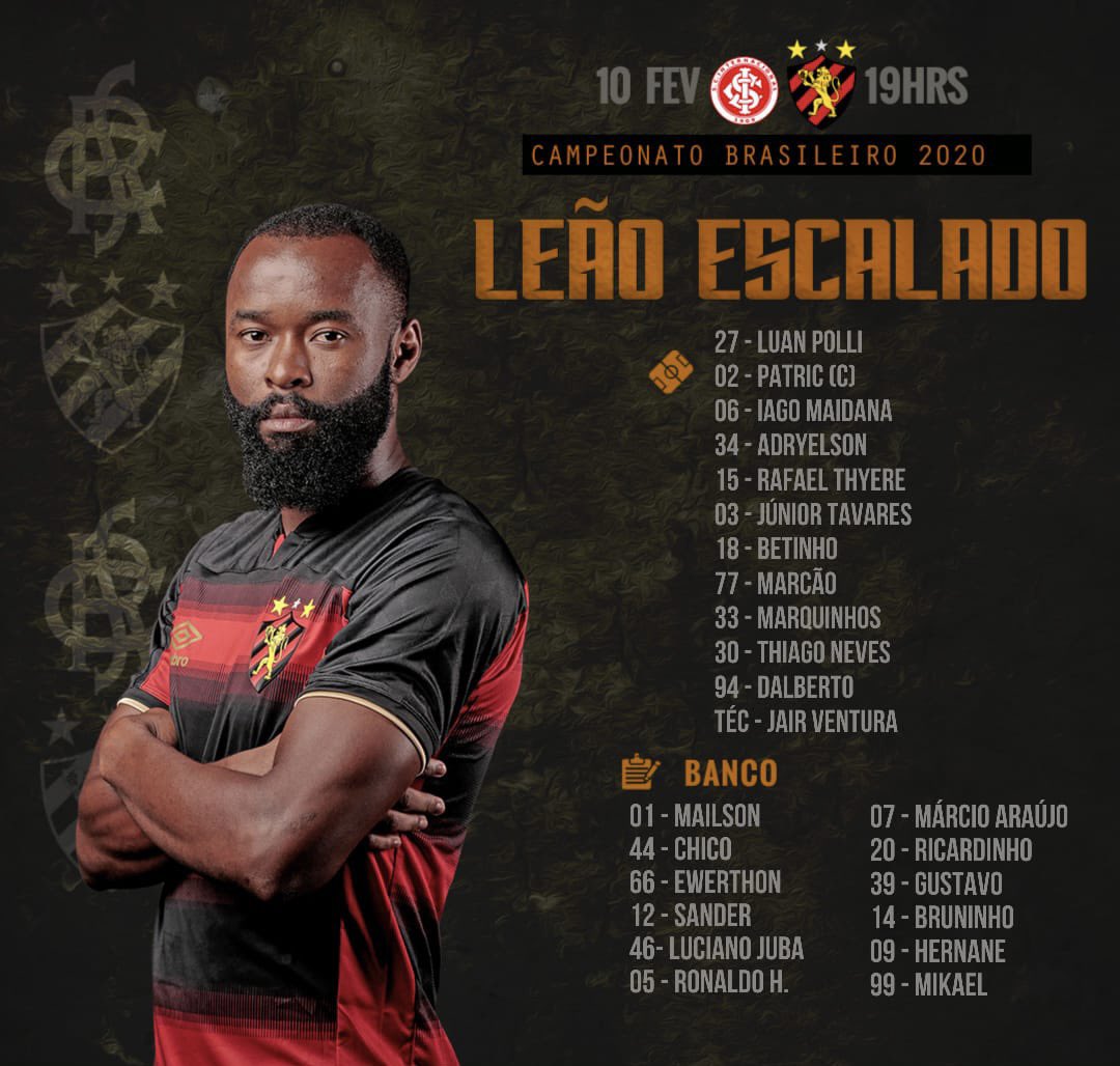 sportrecife's tweet photo. LEÃO ESCALADO! 🦁📝

#INTxSPT #VamosMeuLeão #PST https://t.co/RyK7ZUj7Kx