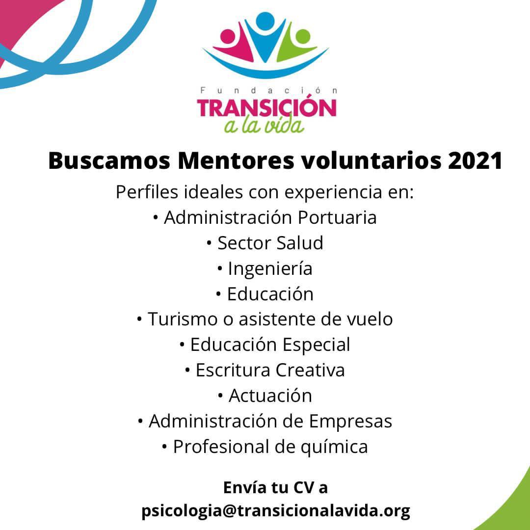 ¿Te gustaría formar parte de nuestro equipo de voluntarios? 

Si cumples con algunos de los perfiles puedes enviar tu CV a: psicologia@transicionalavida.org 

¡No pierdas esta oportunidad! 
#SomosTAV #voluntariado #voluntarios #mentores #Panama