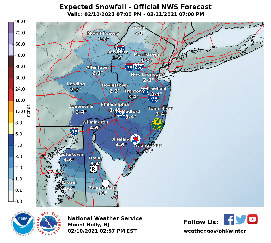 NWS_MountHolly's tweet photo. Another round of snow for the region tonight and Thursday morning. Some mixed precipitation though looks to occur across portions of Delmarva into far southeastern NJ, otherwise an all snow event is expected. The Thursday morning commute will be slippery. #pawx #njwx #dewx #mdwx https://t.co/ifPKkRg4ka