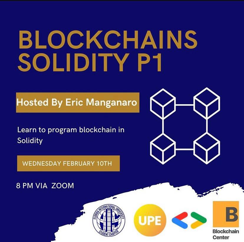 BlockchainCntr's tweet image. Checkout our Solidity workshop tonight  @ 8pm EST hosted by Eric Manganaro! In collaboration with @FIU student clubs @upefiu, @AISFIU , and FIU Google DSC

fiu.zoom.us/meeting/regist…

 @FIUBusiness @FIUSCIS @FrancisSuarez @nickspanos @BitcoinCenterNY @ZapProtocol @googledevs