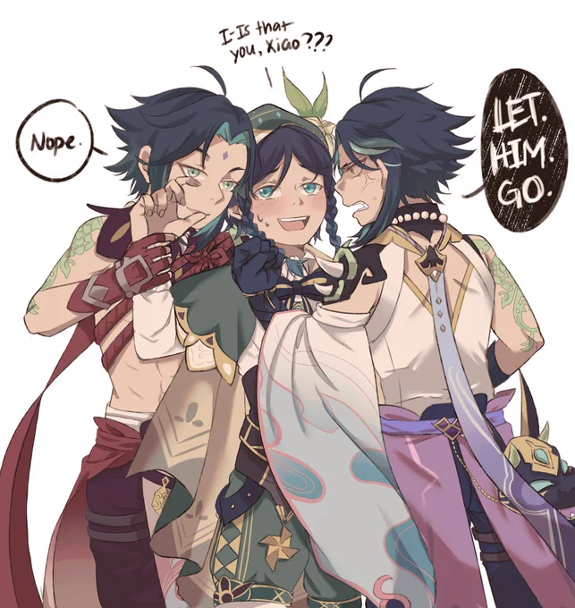 i think beta xiao is neat ❤️💚💙 #xiaoven #GenshinImpact #原神 