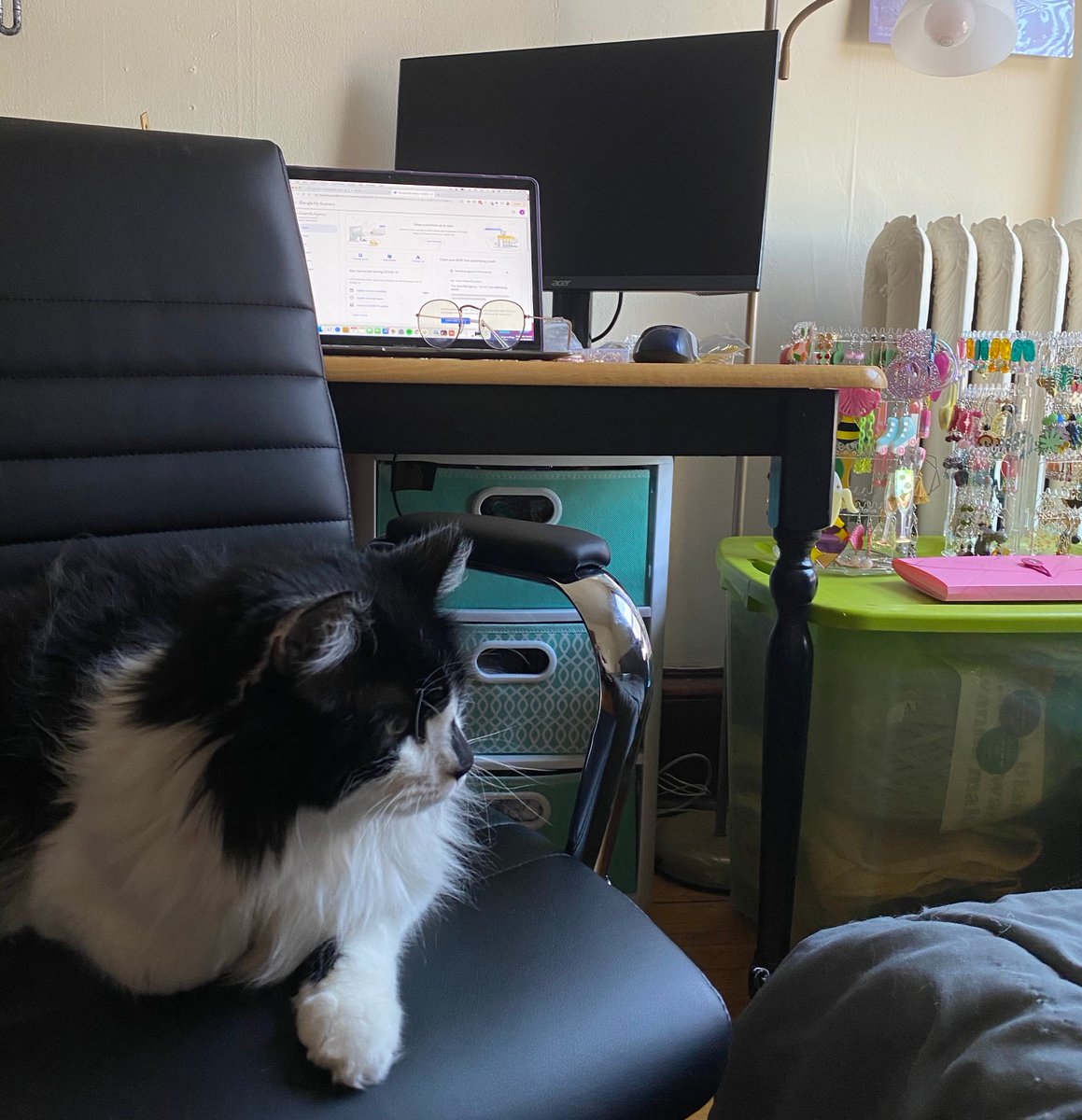 TheGuerrillaSEO's tweet photo. Happy #WFHWednesday from one of our writers, Jules, and her cat Winston! When she's not writing creative blogs for all of our amazing clients at #TGA, Jules' desk doubles as a craft table for all her weekend crafting extravaganzas. https://t.co/ipgJm8RVPL