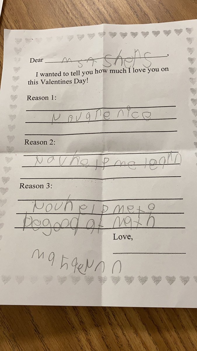 Today two of my students made my day by telling me how much they care about me: This is what they wrote: