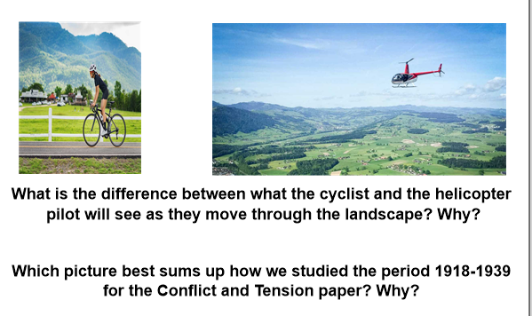 ChloeBatemanH's tweet photo. I enjoyed using the analogy of a cyclist and a helicopter pilot today to introduce the new Health &amp; the People topic and get students thinking about the differences between the way we approach the depth and breadth studies at GCSE 📚📖 https://t.co/XmPWMqjWUv