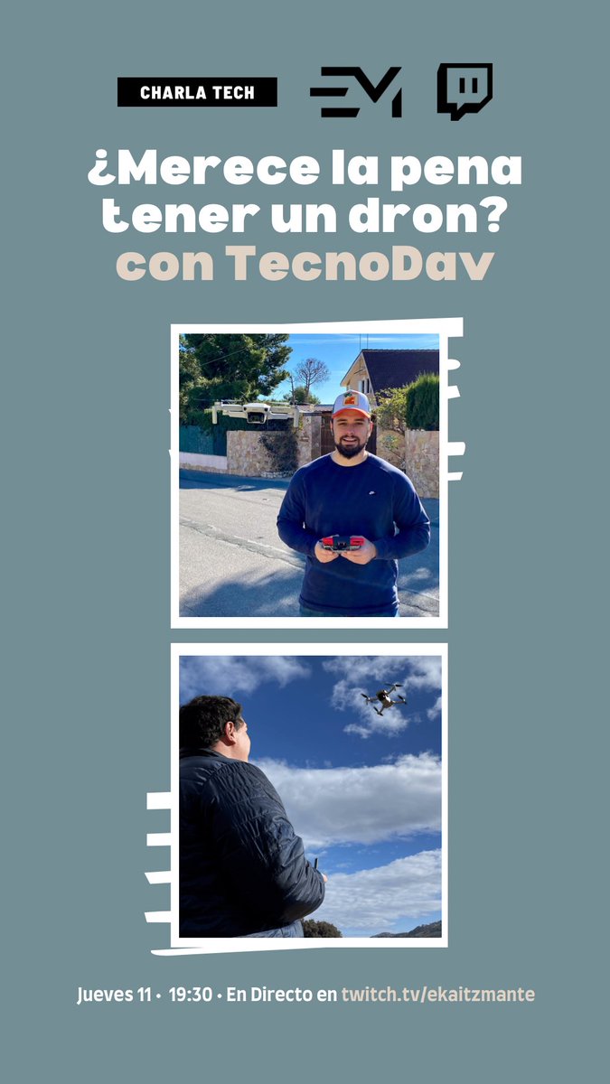 ekaitzmante's tweet image. Pues sí, mañana vuelven las #CharlasTECH en mi canal de @TwitchES y con un gran invitado: @Daabellan 

Hablaremos sobre si merece la pena tener un dron en España y sus pros/contras 🚀

➡️ twitch.tv/ekaitzmante

📆 Jueves 11
⏰ 19:30 ESP

Os esperamos! 😉