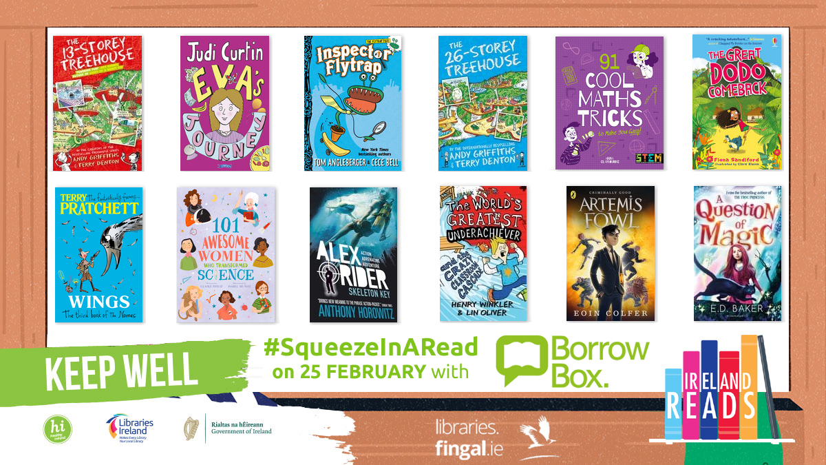 fingallibraries's tweet photo. Getting the kids to take the pledge to read on the run up to #IrelandReads day, 25 February? Why not check out popular children's books on BorrowBox for inspiration!! 🥳📔

👉 https://t.co/ayIDiYvJyr

#SqueezeInARead #KeepWell

@Bolindaaudio @BorrowBox @LibrariesIre @Fingalcoco https://t.co/cpVzvtjBwg