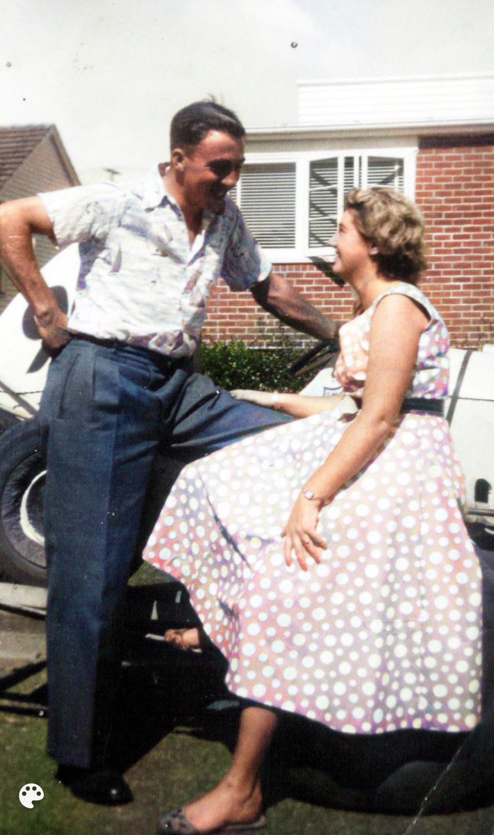 donnasr's tweet photo. Valentine’s Day coming up ... my Mum & Dads engagement in the 1950s, colourised thanks to @MyHeritage colourise tool <3 #LoveInFullColor https://t.co/gTWlxqJ2CB
