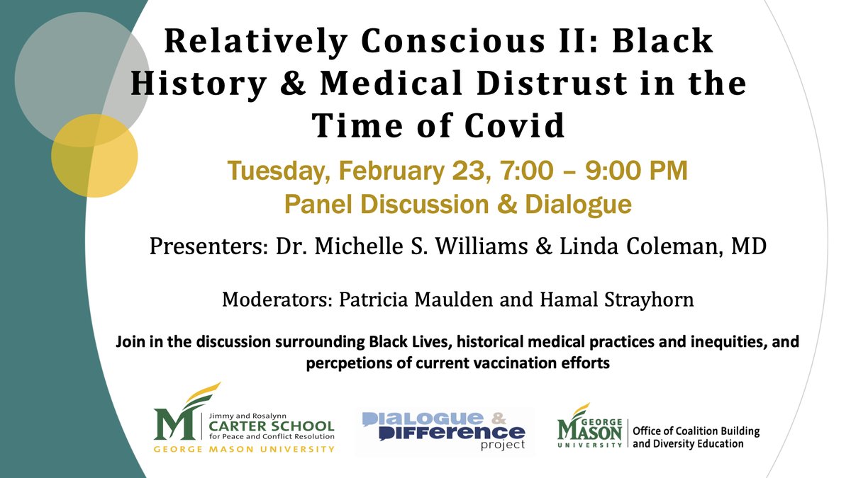 DAndDProject's tweet image. Join us for this important conversation ~ sign up to receive the webinar link. eventbrite.com/e/black-histor…. Contact Patricia Maulden (pmaulden@gmu.edu) for additional information.