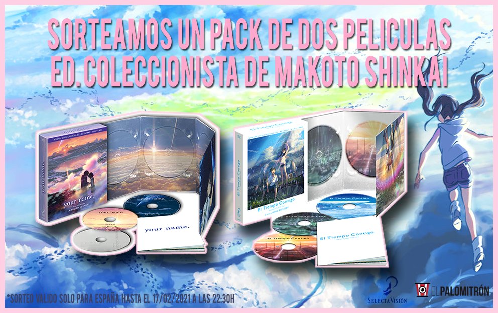 Para celebrar los 18K seguidores y la llegada de #SanValentín ¡sorteamos este PACK ESPECIAL con 2 PELÍCULAS de #MakotoShinkai! 🥳🥳 ¿Cómo participar? 👇👇 

💜 Seguir a <a href="/PalomiAnime/">Radar de Libros</a> y <a href="/SelectaVision/">SelectaVisión</a>
💙 RT + MG a este tweet 
💜 Menciona con quién te gustaría ver estas películas