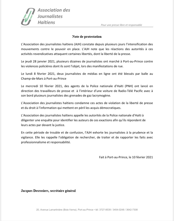 pierrealain59's tweet photo. Top story: @Ameliebaron: 'L'association des journalistes haïtiens condamne les "actes de violation de la liberté de la presse et du droit à l'information qui mettent en péril les acquis démocratiques".
#Haiti #PressFree… https://t.co/pqCsBjXBSb, see more https://t.co/KKKSI5rL3U