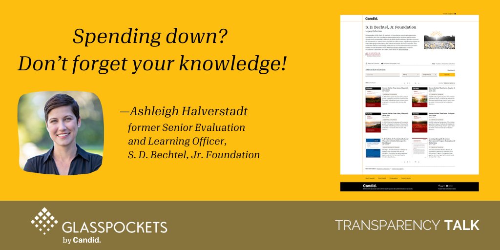 Glasspockets's tweet image. &quot;During the spend down, we invested more than $80 million in research and evaluation related to our strategic initiatives.&quot; Find out how S. D. Bechtel, Jr. Foundation handled long-term #knowledgepreservation after #spenddown.  bit.ly/3qKdrVz