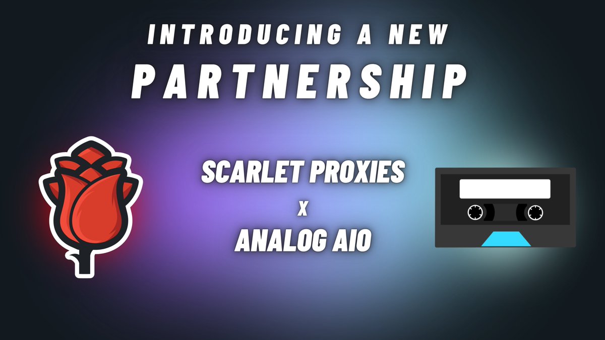 ScarletProxies's tweet image. We&apos;re proud to announce a new partnership with our friends over at @AnalogAIO! 🥳

One of the best up and coming AIO bots are now teaming with the best proxies on the market.

Want a chance to get Scarlet and Analog?
• Follow @ScarletProxies &amp;amp; @AnalogAIO 
• Like + RT this post