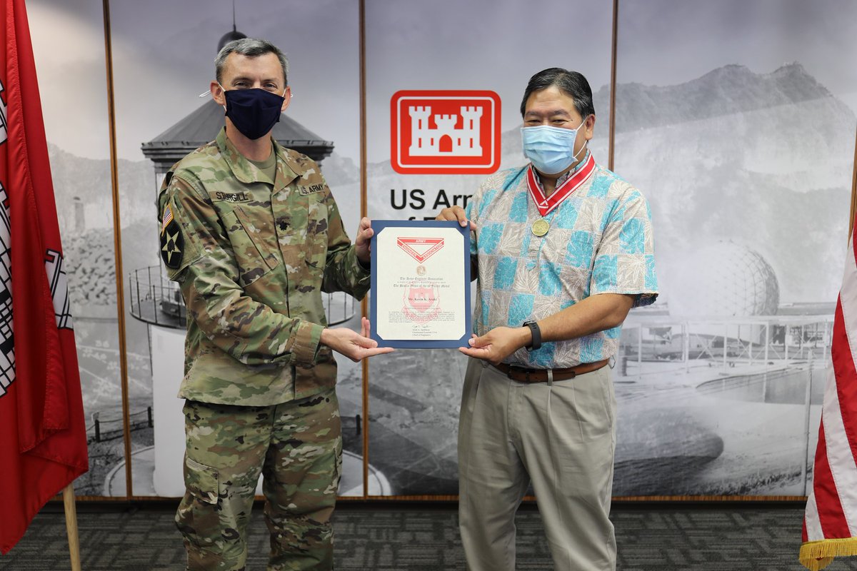 Former Honolulu District Regional Engineering Center Chief Kevin Araki was presented the Bronze Order of the de Fleury Medal on behalf of the U.S. Army Engineer Association during an interactive virtual ceremony Jan. 29.