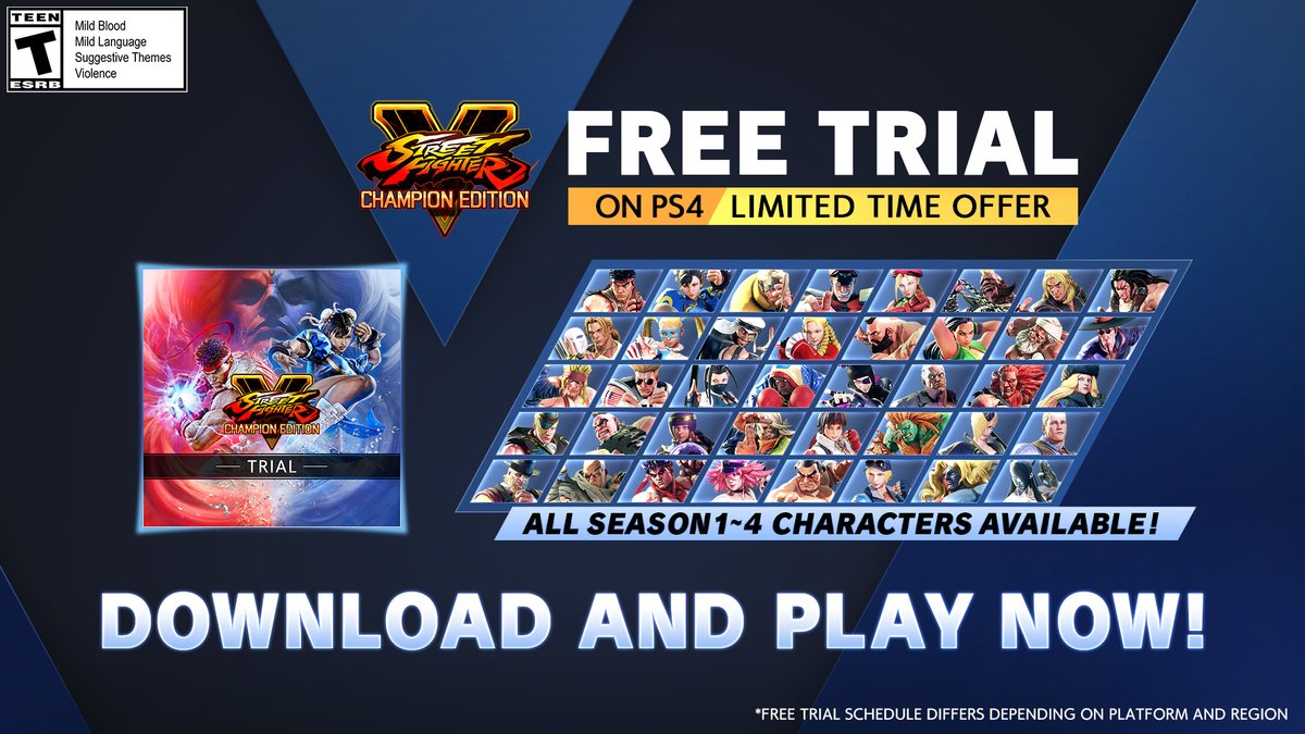 AquiCasuales's tweet photo. Hasta el 24 de febrero podrás jugar de forma gratuita #Streetfighterv  Champions Edition en #Playstation4 
Incluye todos los personajes de las temporadas 1 a la 4.
#AquiCasuales #Capcom #StreetFighter https://t.co/vHy7FGlRm0