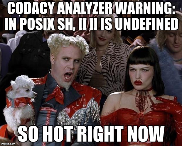 overflow_meme's tweet image. Codacy analyzer warning: In POSIX sh, [[ ]] is undefined stackoverflow.com/questions/6614… #bash #analyzer #shellcheck #shell #codacy