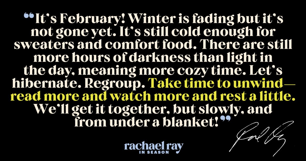 Rach’s goal between now and the first day of spring is to RELAX! That’s a sentiment we can totally get behind. But before you hunker down, make sure you get a copy of our Winter/Spring issue— on newsstands Friday! Get it at the link in bio or magazine.store/rachaelray