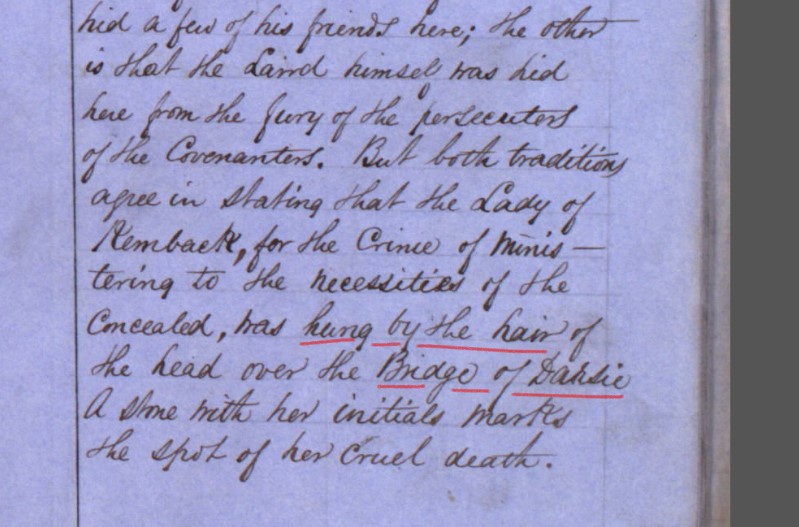 The OS Name Books record for the nearby Covenanters’ Cave, tell how Lady of Kemback, “was hung by the hair on her head over the Bridge of Dairsie”, for the crime of concealing Covenanters. So that's between 1660 and 1688. https://scotlandsplaces.gov.uk/digital-volumes/ordnance-survey-name-books/fife-and-kinross-shire-os-name-books-1853-1855/fife-and-kinross-shire-volume-59/19