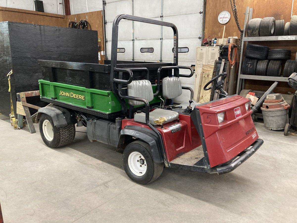 Wasn’t in the budget for a new vehicle this year. Mechanic created this bad boy from 2 old toros and an extra JD bed 😂. Guy knows a thing or two about a thing or two