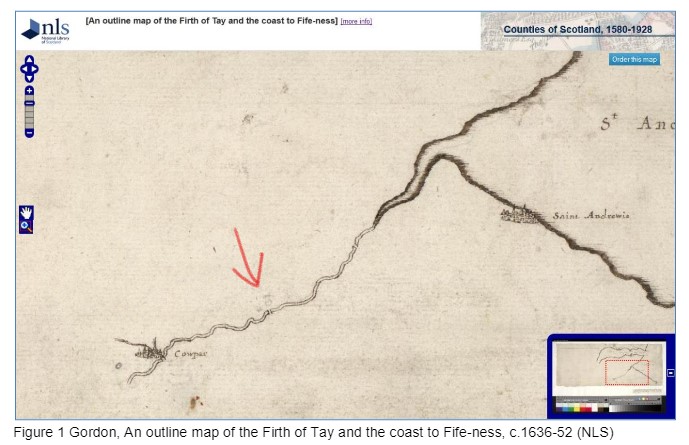 Between 1636 and 1652 the bridge is mapped. The map shows the two main burghs (St Andrews and Cowpar (Cupar)), the main obstacle to navigation (the river Eden) and the two ways to cross this obstacle. http://maps.nls.uk/view/00000668#zoom=4&lat=1358&lon=4591&layers=BT
