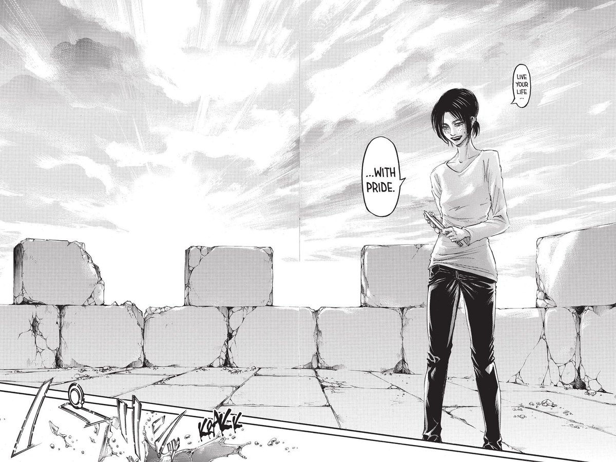 Ymir once also thought she should've never been born. When she was given a second chance, she lived for herself (as she wished) for a while. She loved Historia, did what she felt was right and, due to her compassionate nature, she died as she tried to save other humans twice.