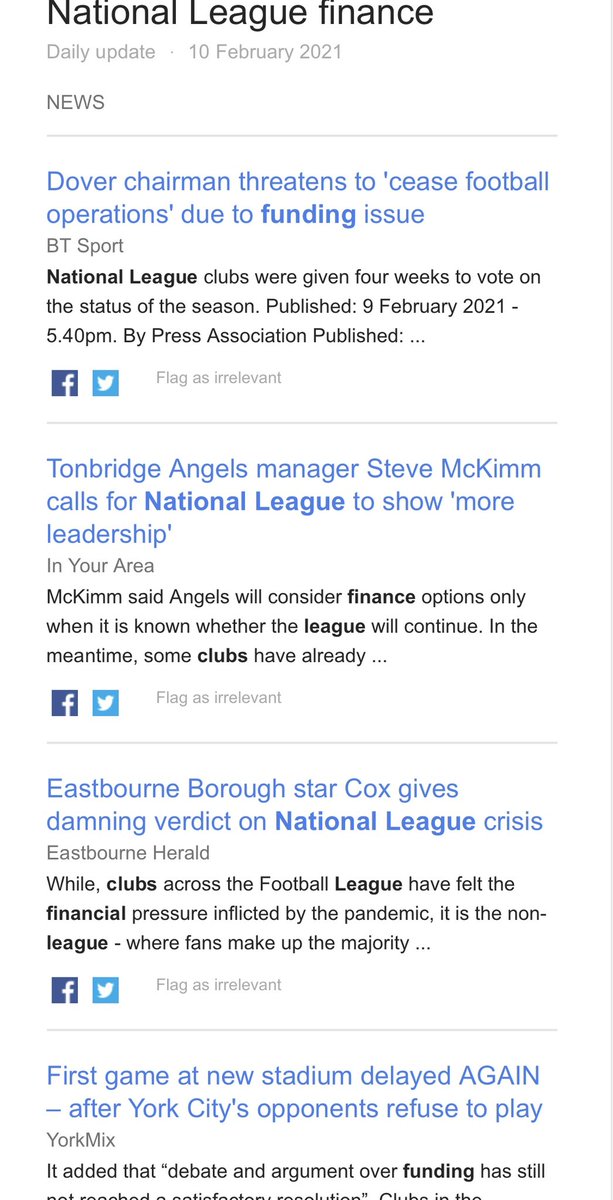 Dover, Tonbridge Angels,Eastbourne Borough, Farsley all critics of National League board, and this is just the first page of my email alerts.