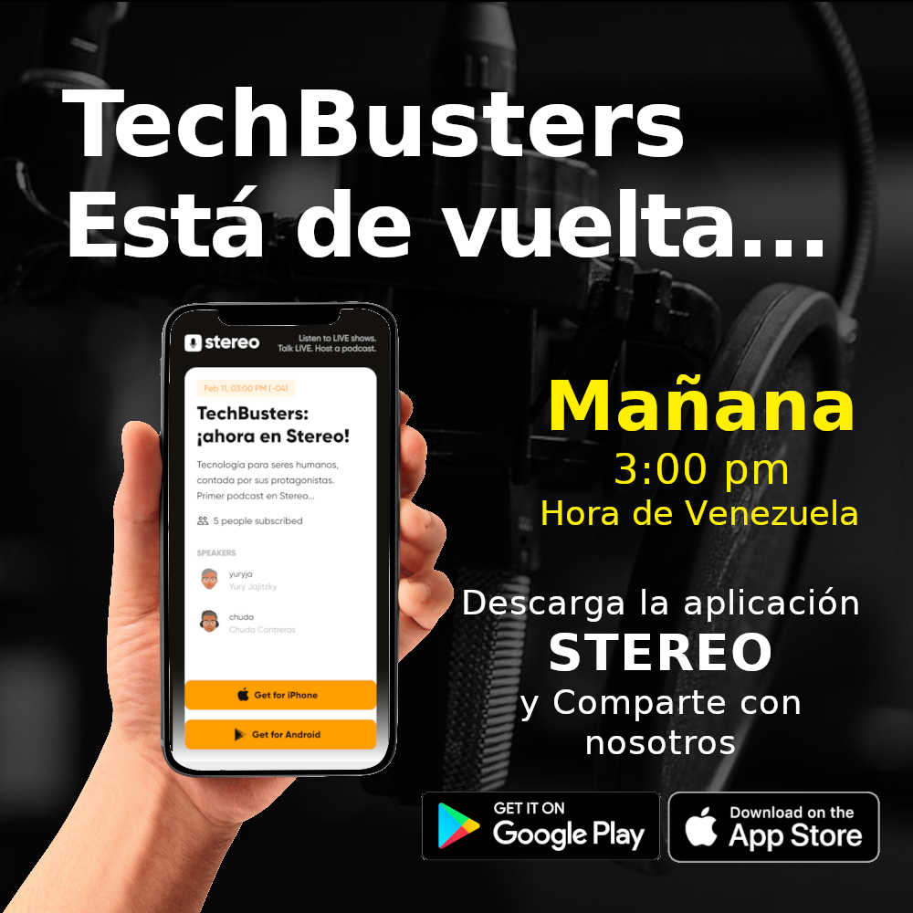 techbustersve's tweet image. No te pierdas nuestro próximo show En Vivo “TechBusters: ¡ahora en @app_stereo!” Baja la App en tu tienda favorita. Mañana MAÑANA, 03:00 PM hora de Venezuela (19:00 GMT) stereo.com/u/r21dcBcvBBuT