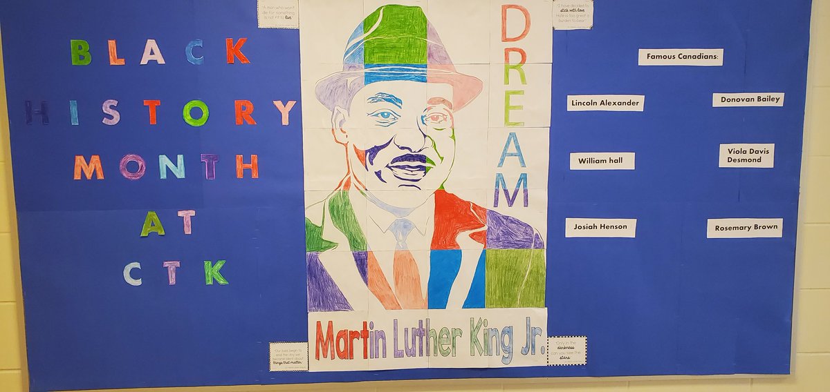 Our grade 2/3 class created this beautiful statement bulletin board through a piece-meal art project, paying tribute to an inspirational person!