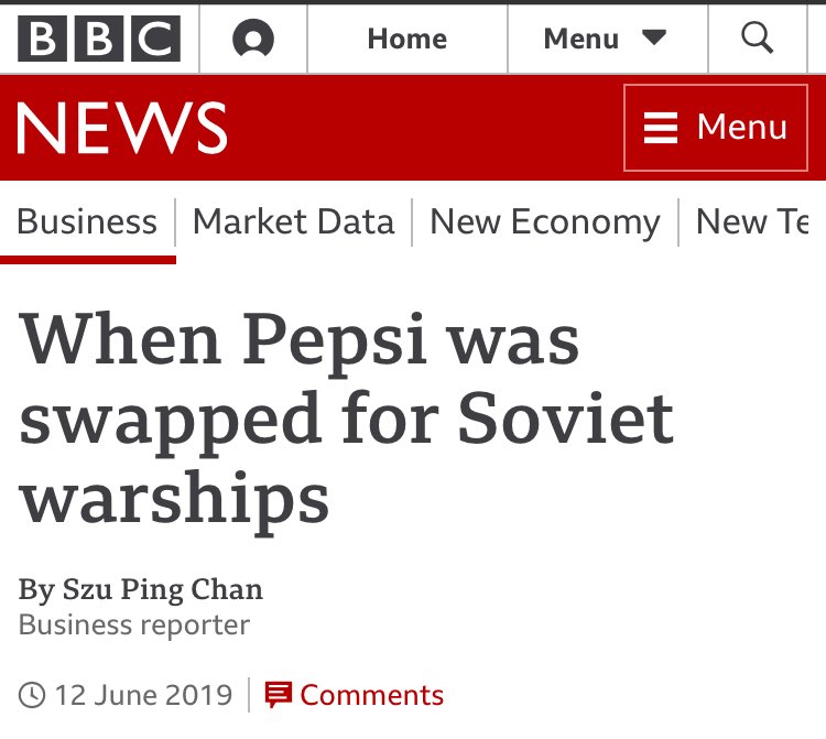 1/ WATCH THE WATER: Did you know that at 1 point, Pepsi had the *6th Largest Military Naval Fleet* in the world?In the 80s, the Ruble was so worthless that Pepsi returned to the old bartering system, and the following “bizarre” deal was signed:Pepsi for warships, specifically