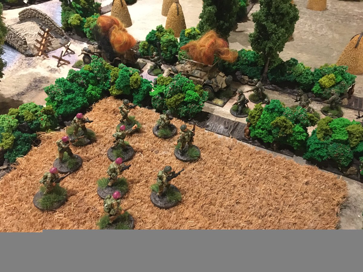 With the bridge secure, a British Parachute section which had aggressively push forward on the German left made it to the lane way, virtually annihilating the remaining German elements caught now from all sides and struggling to resist with rapidly diminishing firepower and men.