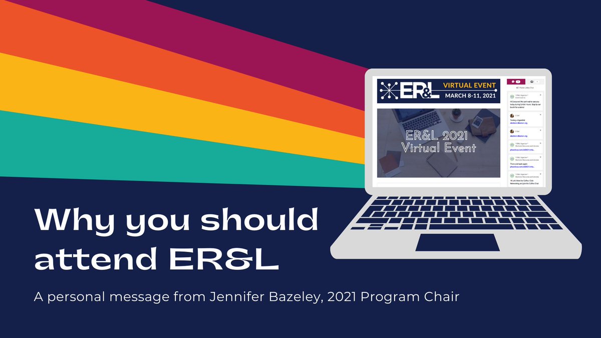 Why you should attend ER&amp;L 2021, a personal message from <a href="/jwbazeley/">Jennifer Bazeley</a>, 2021 Program Chair. 

electroniclibrarian.org/why-you-should…

#erl21 #libraryconference #LibraryTwitter