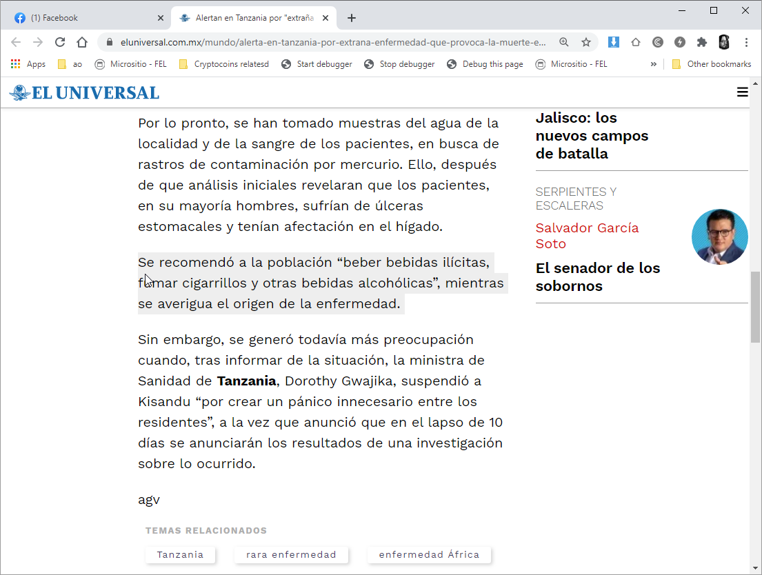 El_charlitos's tweet photo. Este articulo del @El_Universal_Mx cita recomendaciones que, aunque extrañas, 100% practicables. Espero funcionen para la prevención de esa enfermedad! El mejor error editorial del año. https://t.co/ccGHuSZeqr