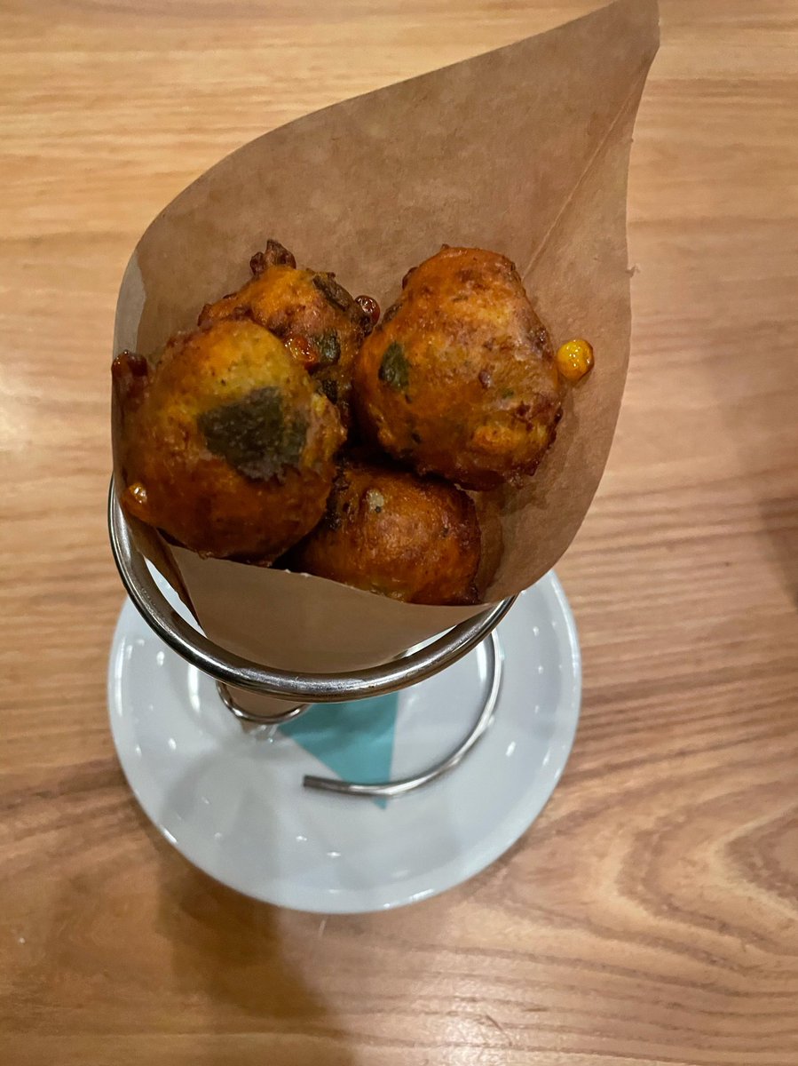 Roasted Poblano Hushpuppies — fried to order &amp; served with sorghum butter 🤤 #drool 

Remember, you can dine in, pick up or have these puppies delivered👏 

#jacktardurham #hushpuppies #durhameats #bullcityeats #durhamnc #bestofthebull