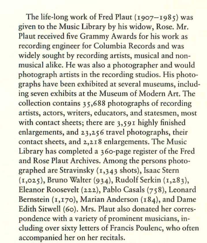 1,343 shots of Igor Stravinsky! Too much of a good thing? I don't think so. This announcement of the gift from Rose Plaut is from the Winter 1988 issue of Nota Bene, the newsletter of Yale University Library.