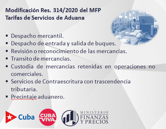 Modificación de Res-314/20 del MFP: se rebajan las tarifas de determinados servicios por su impacto en las ntidades que los reciben. <a href="/finanzasprecios/">Ministerio de Finanzas y Precios Cuba</a> <a href="/OnatdeCuba/">ONAT de Cuba</a>