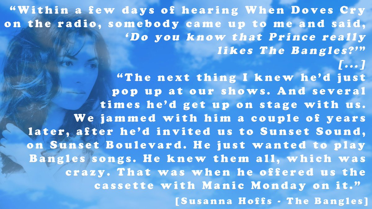 The thumbnail quote below has  @SusannaHoffs (The Bangles) recalling when she first heard about P’s interest.Can you imagine being told that P liked your music at a time when  “When Doves Cry” - the coolest MF’ song in the universe - is doing its rounds on MTV & on the radio 