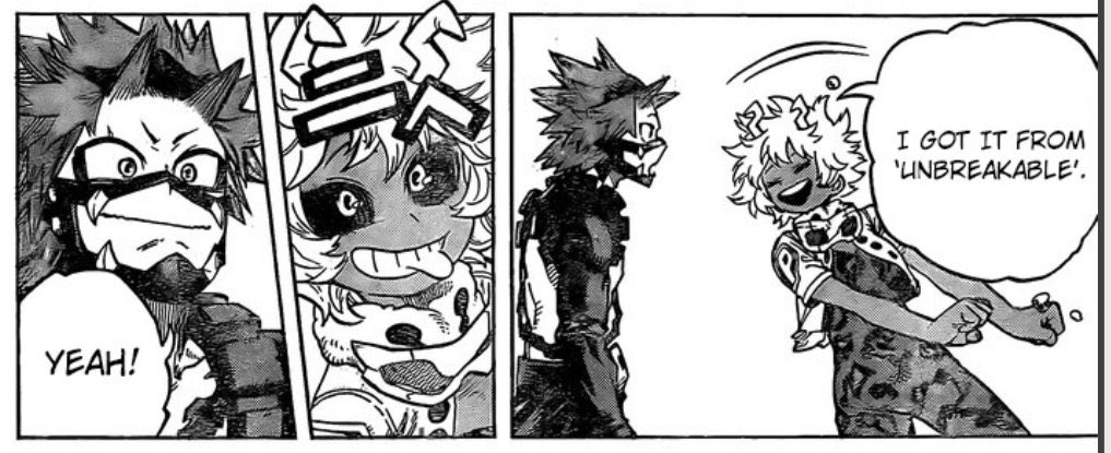 Now let's move on to High School Bakugo and Kirishima where they are similar. In high school they both inspired their curly Hair friend that went to middle school with them