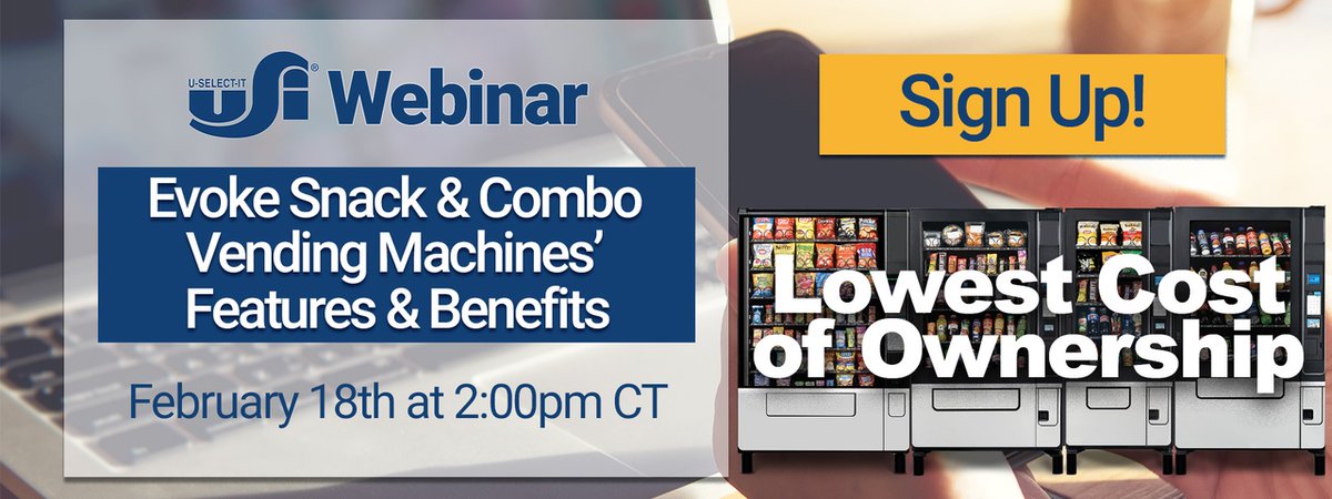 TheWittern's tweet image. The next @uselectit webinar will be held Thursday, February 18th at 2pm CT. We will cover the features and benefits of the Evoke Snack and Combo Vending Machines. To register for this FREE event, click below. 
bit.ly/35HuRKl
#vendingwebinar #vendingtechnology