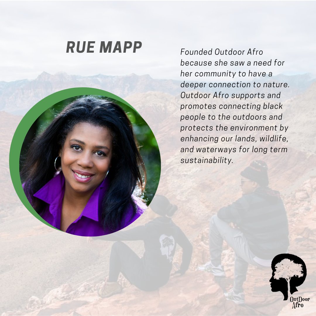 DCSSummit's tweet photo. Continuing our celebration of Black History Month, today we feature Rue Mapp, Founder & CEO of @OutdoorAfro - who is changing the face of conservation! If we get 50 retweets we will make a donation to this organization. #sustainabilitygoals #designFWD #sustainabledesign https://t.co/BqfYmiZsrr