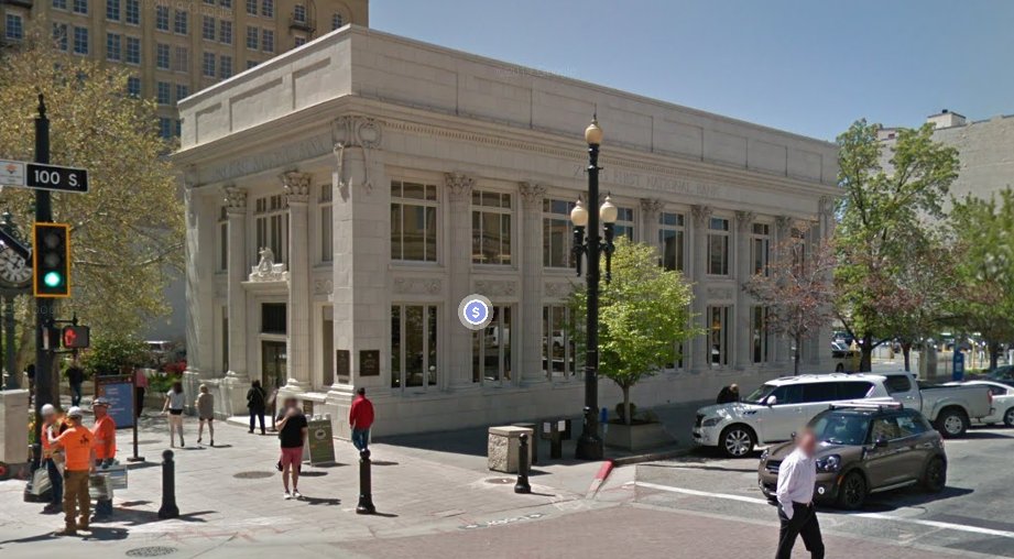Deseret National Bank. Located at 100 S and Main Street, it was a great example of Italianate-style architecture in Salt Lake City. It was demolished in the 1910s to make way for another bank, which still stands (albeit now in the middle of a small parking lot):