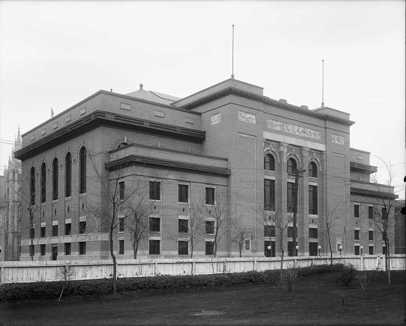 Deseret Gymnasium. Located across from Temple Square, it was eventually demolished to make room for the LDS Church Office Building (not to be confused with the other Deseret Gym that was demolished later):