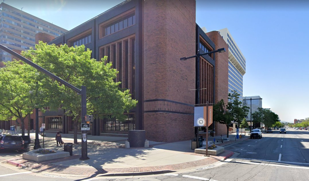 The Eagle Building. This fine building sat at the corner of 200 West, West Temple. Today, it's a red brick office building: