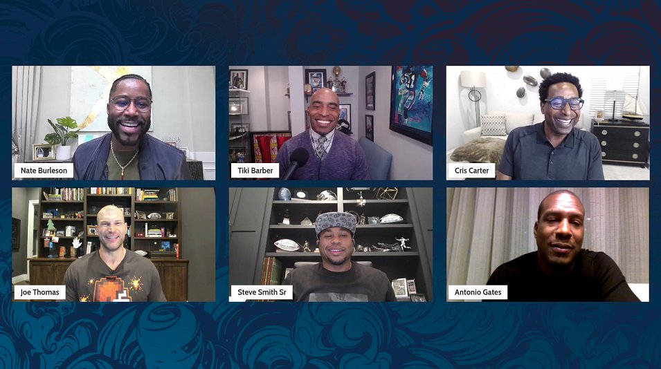Coach_Dry_'s tweet photo. Big thanks to @nateburleson for hosting tonight's @NFLonLocation #Onlocationlive session!
Great insight from @TikiBarber @chriscarter80 @joethomas73 @SteveSmithFDN @AntonioGates85 Favorite segment was "The Art of Trash Talking"😂 https://t.co/N2ckAsbNCC