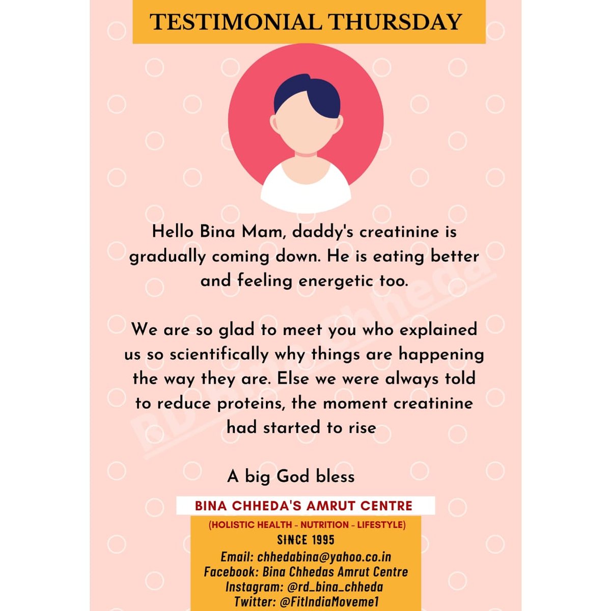 FitIndiaMoveme1's tweet photo. #TestimonialThursday
#SahiKhaoIndia
#SayNoToMalnutrition
#NutritionIsScience
#MedicalNutritionTherapy
https://t.co/5QqQM5sAjq
https://t.co/V7eAKMjUnh
#thursdaymorning #motivation #healthcare #kidney #nutrition #fitness #gratitude #QualifiedDietitianOnly https://t.co/4b27bsPrW9