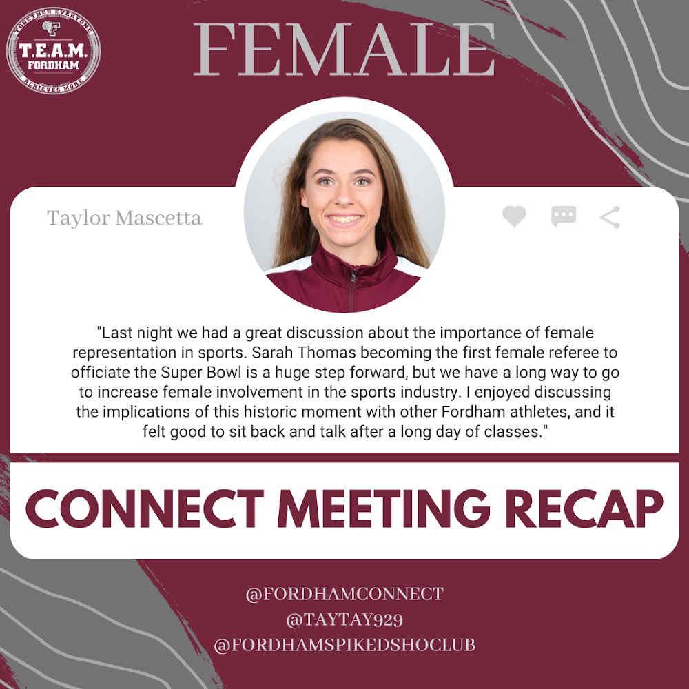 CONNECT Spotlight - Taylor Mascetta ⁣
⁣
Last night CONNECT had a Female subgroup meeting filled with lively conversation. This week we are hearing from Taylor Mascetta, a female track and field athlete.⁣
⁣
Taylor bought up a fantastic point in her reflection: