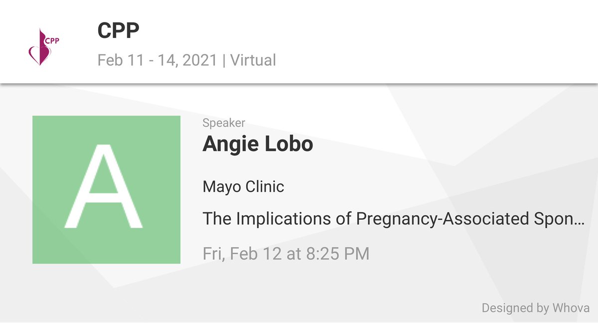 Angie S. Lobo, MD (@angielobomd) on Twitter photo Excited to have an oral presentation at #CPP2021 . Checkout the details of the talk at: whova.com/embedded/speak… <a href="/MayoClinic/">Mayo Clinic</a> <a href="/MayoClinicGIM/">MayoClinicGIM</a> <a href="/WHMayoClinic/">Mayo Clinic Women's Health</a> <a href="/marysia_tweet/">Marysia Tweet</a> <a href="/SharonneHayes/">Sharonne Hayes MD</a> #SCAD #Pregnancy Excited to have an oral presentation at #CPP2021 . Checkout the details of the talk at: whova.com/embedded/speak… <a href="/MayoClinic/">Mayo Clinic</a> <a href="/MayoClinicGIM/">MayoClinicGIM</a> <a href="/WHMayoClinic/">Mayo Clinic Women's Health</a> <a href="/marysia_tweet/">Marysia Tweet</a> <a href="/SharonneHayes/">Sharonne Hayes MD</a> #SCAD #Pregnancy