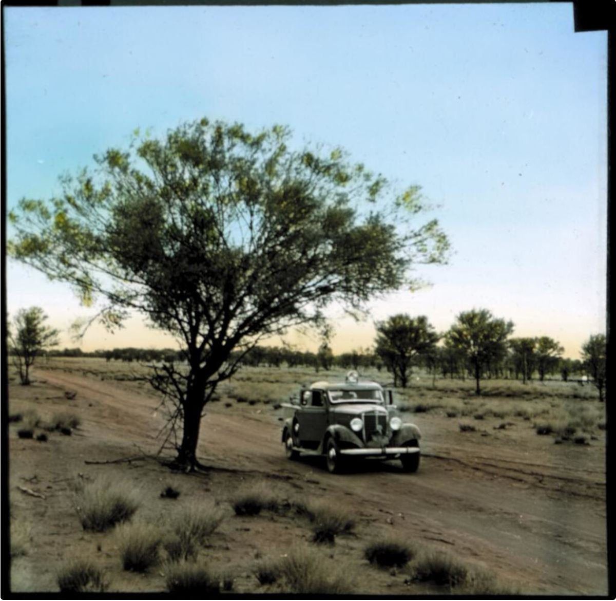 FrontierServic6's tweet photo. #ThrowbackThursday time! Check out this beauty featuring Rev Dr Fred McKay's utility vehicle that he drove countless times across remote Australia as part of his role as AIM Superintendent. No sealed roads out here! #FrontierServices https://t.co/7oCLjTb6os