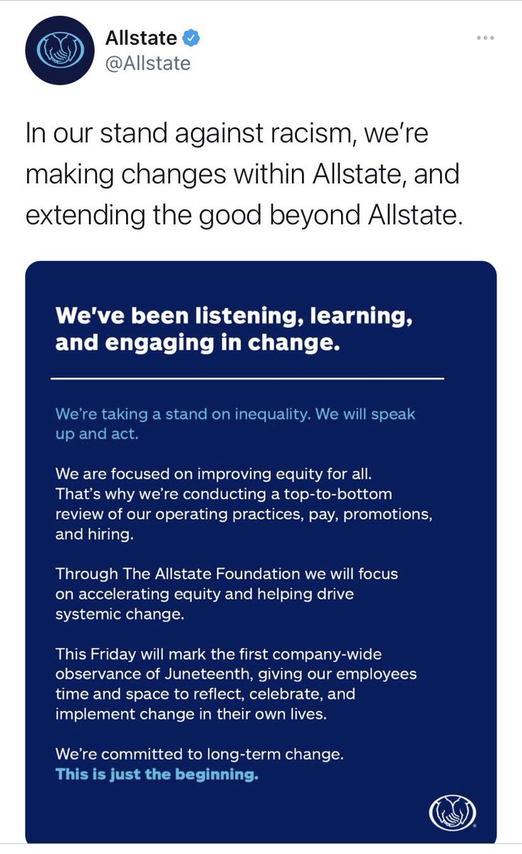. @Allstate, a major sponsor of Fox News and their claims that we’re being lied to about white supremacists storming the Capitol building, said of racial justice this summer, “We’ve been listening”. Clearly, they haven’t been listening to Tucker Carlson.