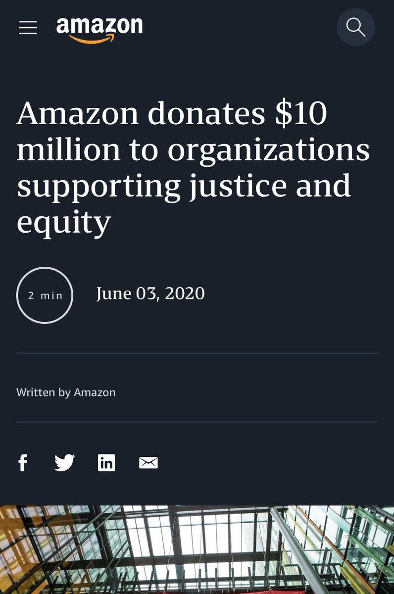 . @Amazon is one of Fox News’ largest advertisers, sponsoring a network that said George Floyd didn’t die because of police brutality, yet they donated $10 million to racial justice just last summer.