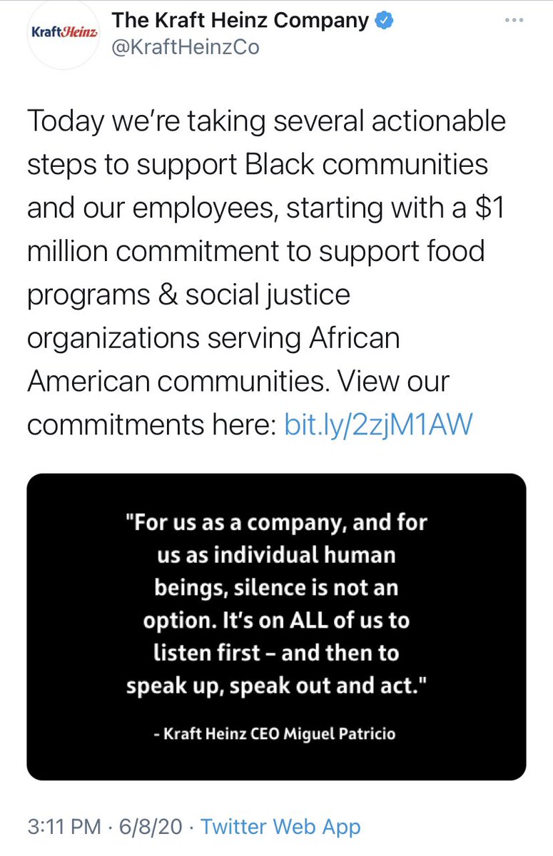 . @KraftHeinzCo, in the very top spenders on Fox News, which says corporations tore at the fabric of our country by supporting Black Lives Matter, gave $1 million to support racial justice just last summer.