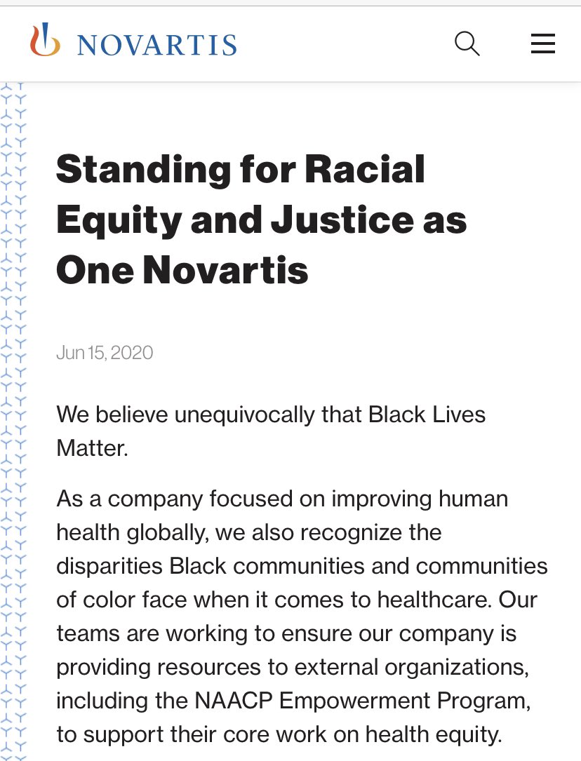 . @Novartis remains one of Fox News’ biggest advertisers, as the network lies about protestors looking for an end to racial oppression, yet they “believe unequivocally that Black Lives Matter.”
